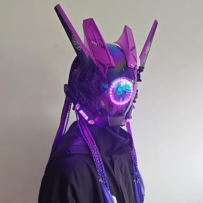 JAUPTO Punk Mask Cosplay for Women, Multicolor LED Round Light Mask Cosplay Halloween Fit Party Music Festival Accessories