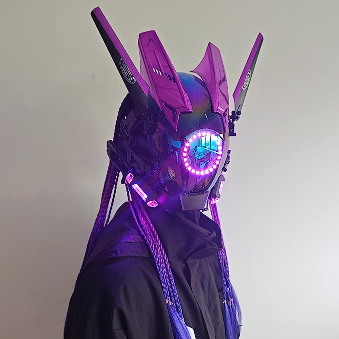 JAUPTO Punk Mask Cosplay for Women, Multicolor LED Round Light Mask Cosplay Halloween Fit Party Music Festival Accessories