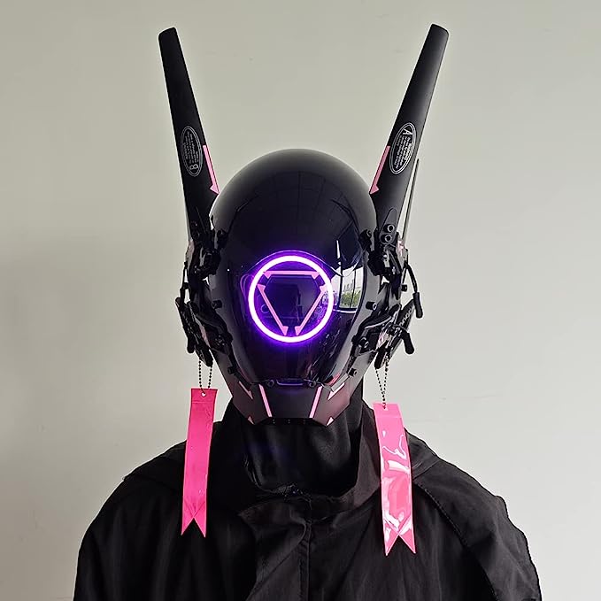 JAUPTO Punk Mask Cosplay for Men and Women, LED Round Light Mask Cosplay Halloween Fit Party Music Festival Accessories