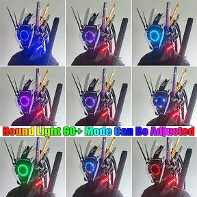JAUPTO Punk Mask Cosplay for Men, Multicolor LED Round Light Mask Cosplay Halloween Fit Party Music Festival Accessories