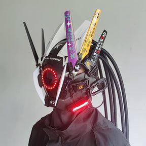 JAUPTO Punk Mask Cosplay for Men, Multicolor LED Round Light Mask Cosplay Halloween Fit Party Music Festival Accessories