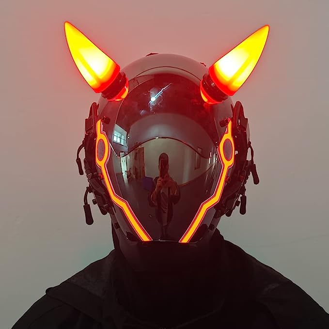 JAUPTO Punk Mask for Men, LED Ox horn Mask,Futuristic Punk Techwear, Cosplay Halloween Fit Party Music Festival Accessories