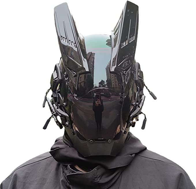 JAUPTO Punk Mask Cosplay for Men, Cosplay Samurai Horns Masks Black Ma