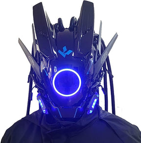 JAUPTO Punk Mask Cosplay for Men, Round Light with Braids Mask Cosplay Halloween Fit Party Music Festival Accessories