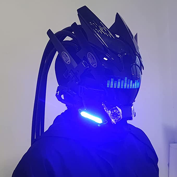 JAUPTO Punk Mask Cosplay for Men,Bluetooth APP Techwear mask, Halloween Cosplay Costume Accessory with LED Lamp, Futuristic Mask