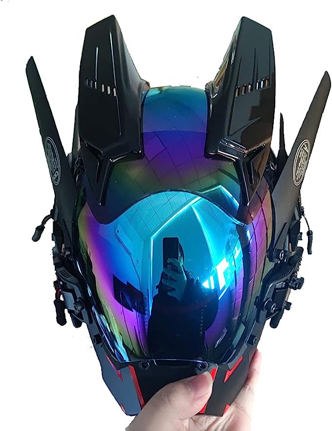 JAUPTO Punk Mask Cosplay for Men, LED Round Light Mask Cosplay Halloween Fit Party Music Festival Accessories