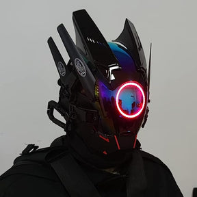 JAUPTO Punk Mask Cosplay for Men, LED Round Light Mask Cosplay Halloween Fit Party Music Festival Accessories