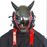 JAUPTO Punk Mask for Men, Ox horn LED Mask,Futuristic Punk Techwear, Cosplay Halloween Fit Party Music Festival Accessories