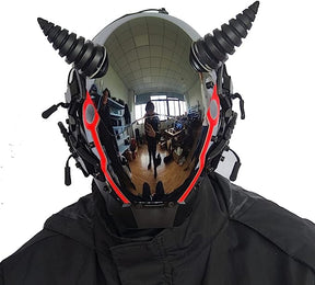 JAUPTO Punk Mask for Men, Ox horn LED Mask,Futuristic Punk Techwear, Cosplay Halloween Fit Party Music Festival Accessories