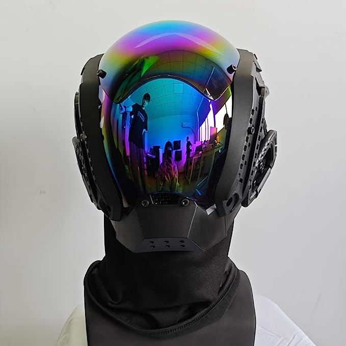 JAUPTO Punk Mask Cosplay for Men, Mechanical Sci-fi Gear Cosplay Halloween Mask Fit Party Music Festival Accessories