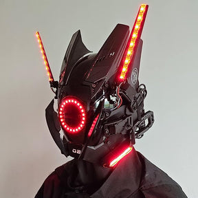 JAUPTO CyberPunk Mask Cosplay for Men, Multicolor LED Round Light Mask Cosplay Halloween Fit Party Music Festival Accessories