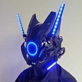JAUPTO CyberPunk Mask Cosplay for Men, Multicolor LED Round Light Mask Cosplay Halloween Fit Party Music Festival Accessories