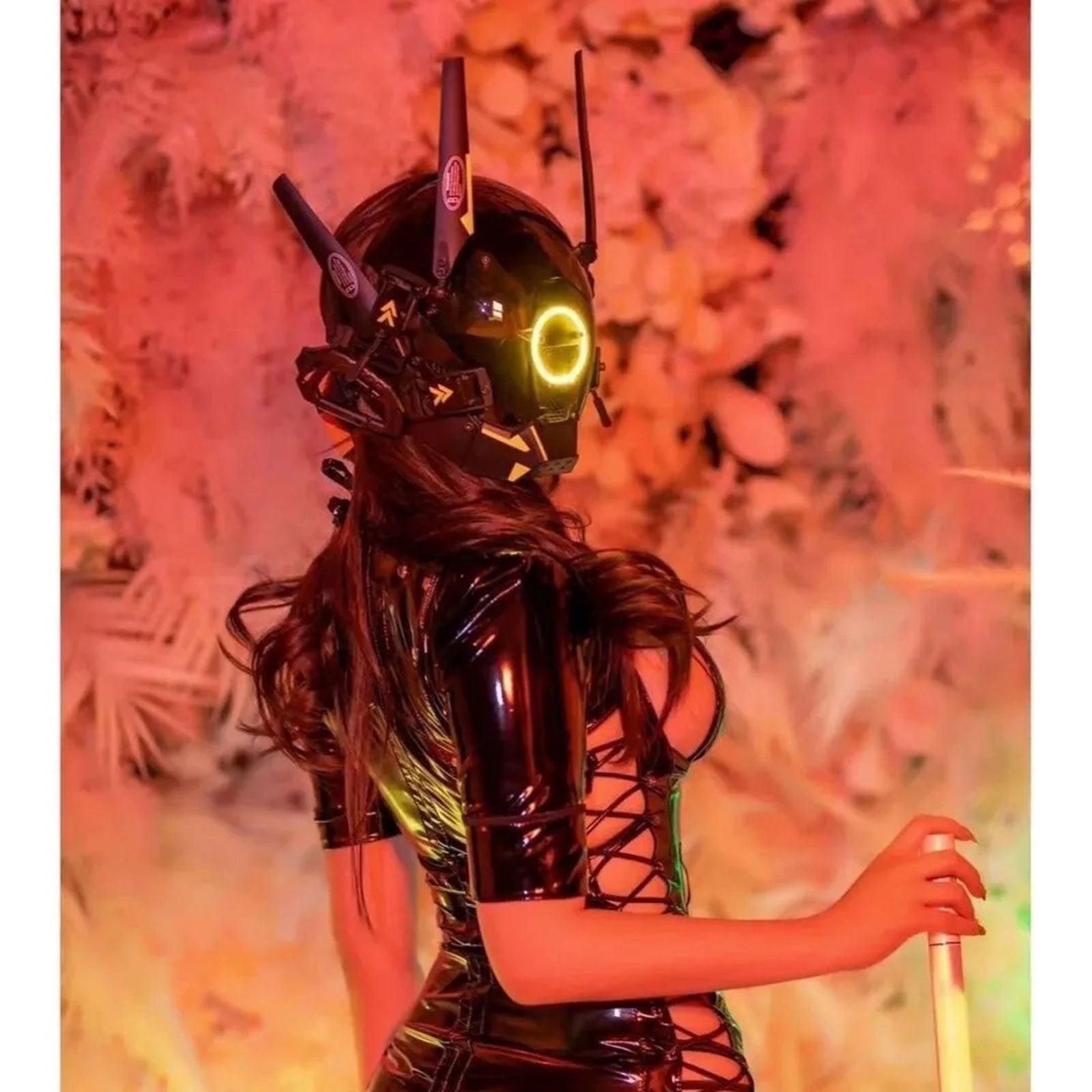 JAUPTO Cyberpunk Gothic Helmet,Punk Mask Techwear, Halloween Cosplay Technology Helmet Cosplay,Futuristic Mask with LED Light