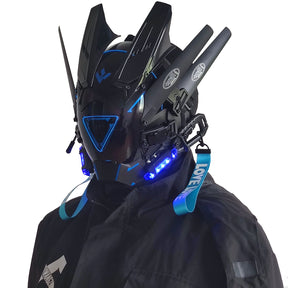 JAUPTO Cyberpunk Mask Helmet , LED Light Futuristic Techwear Mask,Sci-Fi Black Full-Face Cyberpunk Mask Costume Accessory