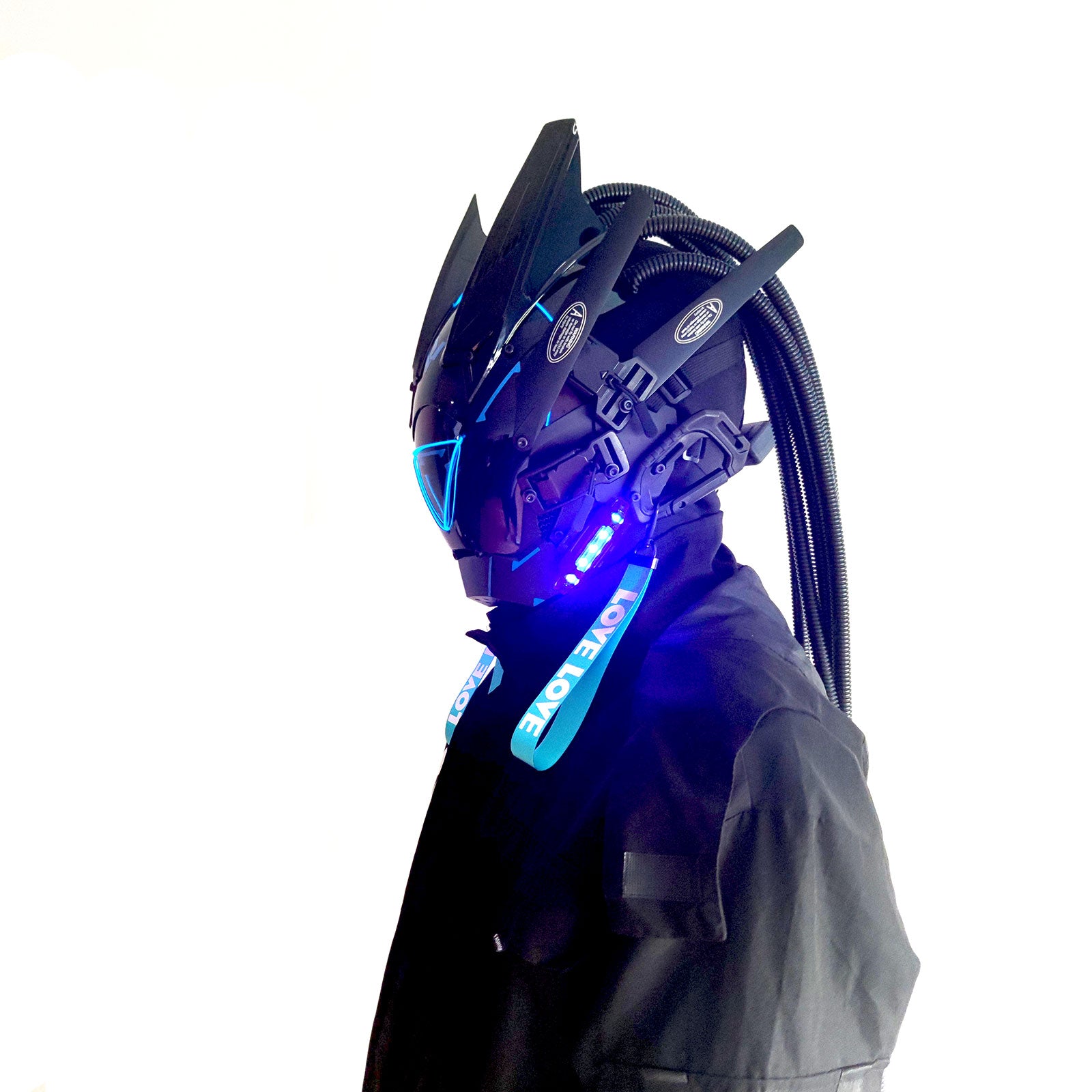 JAUPTO PipeHair CyberPunk Mask Helmet,LED Light Futuristic Techwear Mask,Sci-Fi Full-Face Punk Helmet Costume Accessory