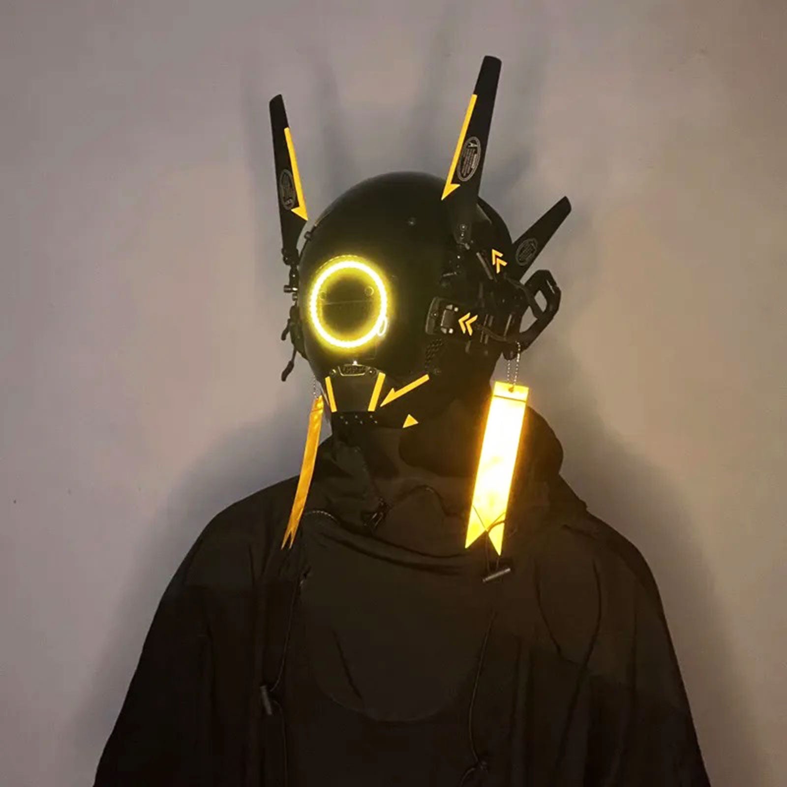 JAUPTO Cyberpunk Gothic Helmet,Punk Mask Techwear, Halloween Cosplay Technology Helmet Cosplay,Futuristic Mask with LED Light