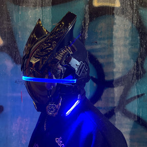 JAUPTO CyberPunk Gothic Cosplay Helmet Mask,Halloween Cosplay Costume Technology Helmet Cosplay for Men, Futuristic Adjustable LED Lights Mask…