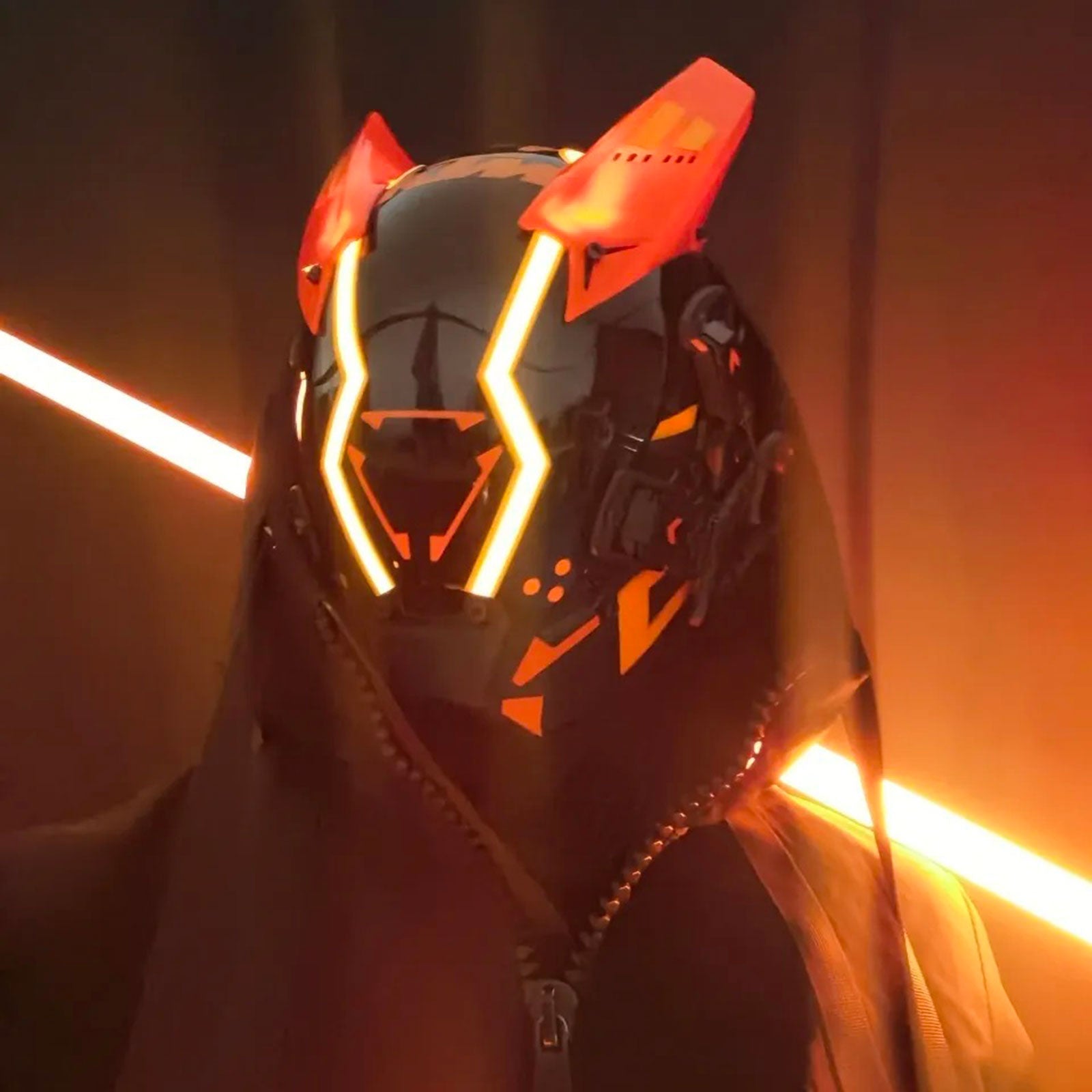 JAUPTO Cyberpunk Mask for Man Cosplay, Futuristic Cyberpunk Techwear,Cool Mask,Cosplay Helmet Face Costume Accessories, Black with LED Light